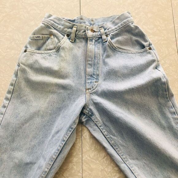 vintage lee mr super high rise mom jeans light wash straight leg size 5 petite - Picture 4 of 11